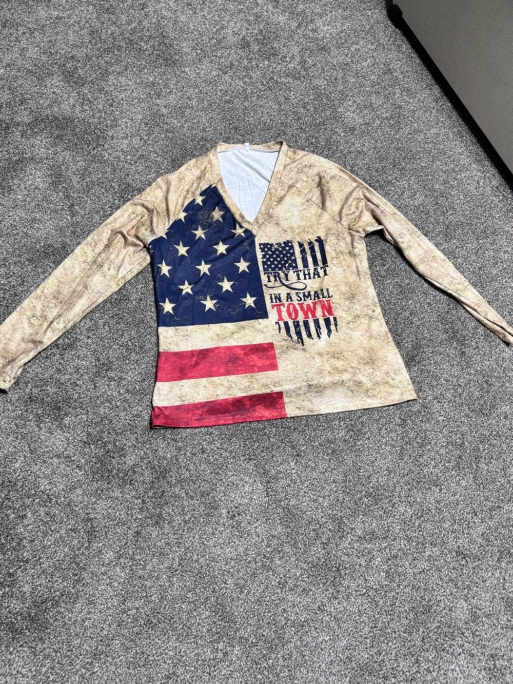 Patriotic Long-Sleeve V-Neck Kids Top in Red, Blue & Cream
